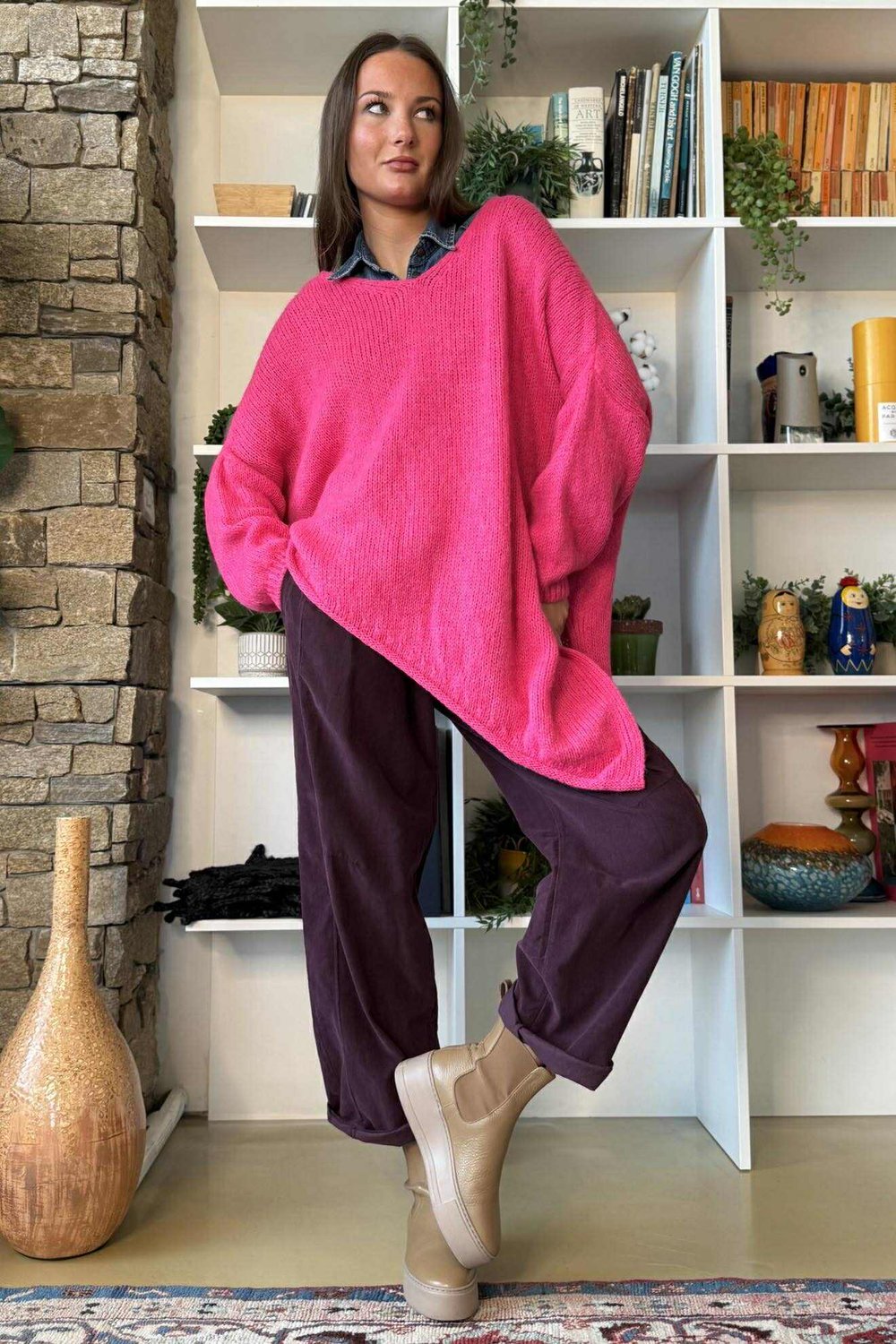 Big Softie Super Slant Knit Jumper Hot Pink