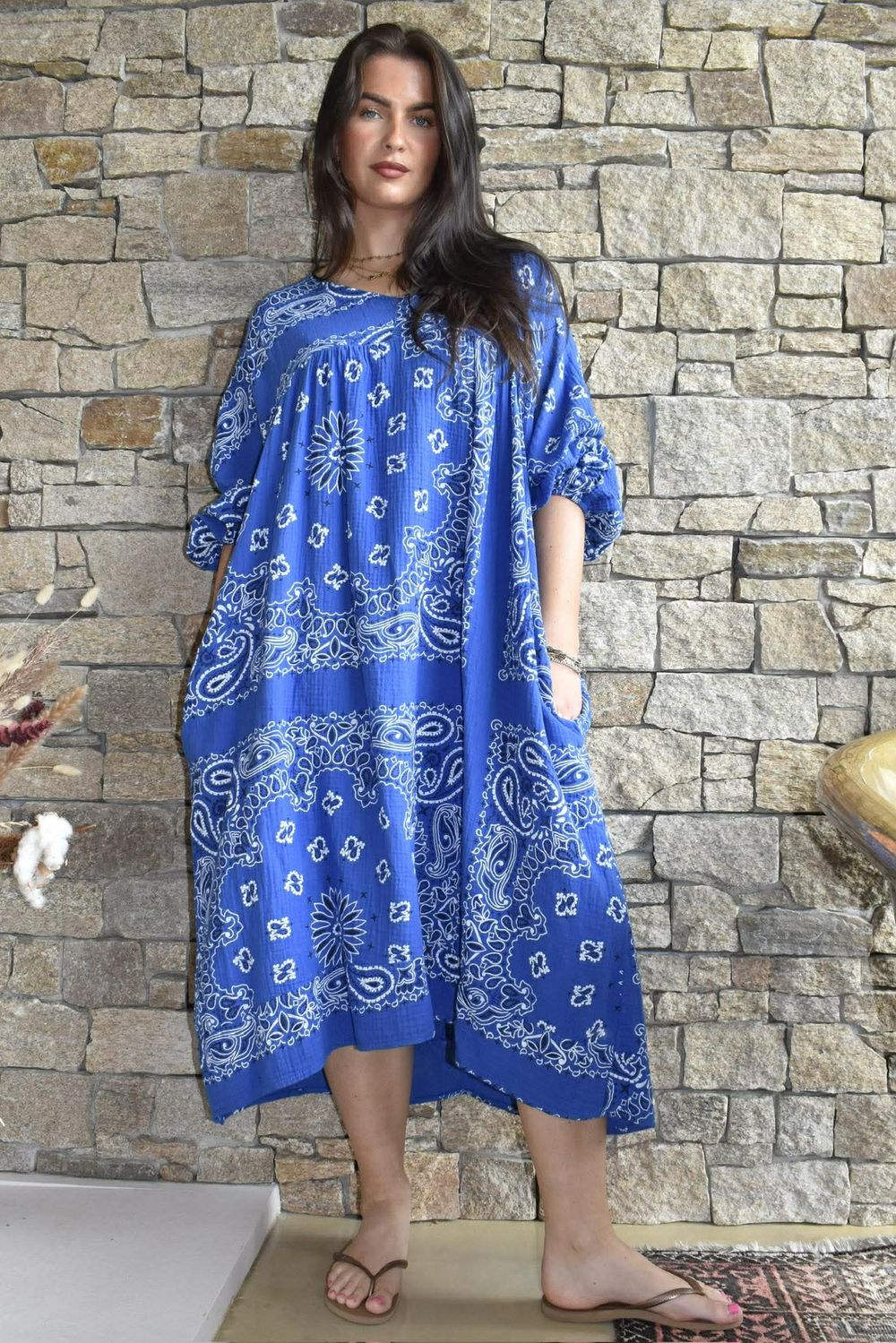 blue peasant dress Oversize Asymmetrical Hem With Crochet Detail M pockets and button Peasant Blue Linen Dress |