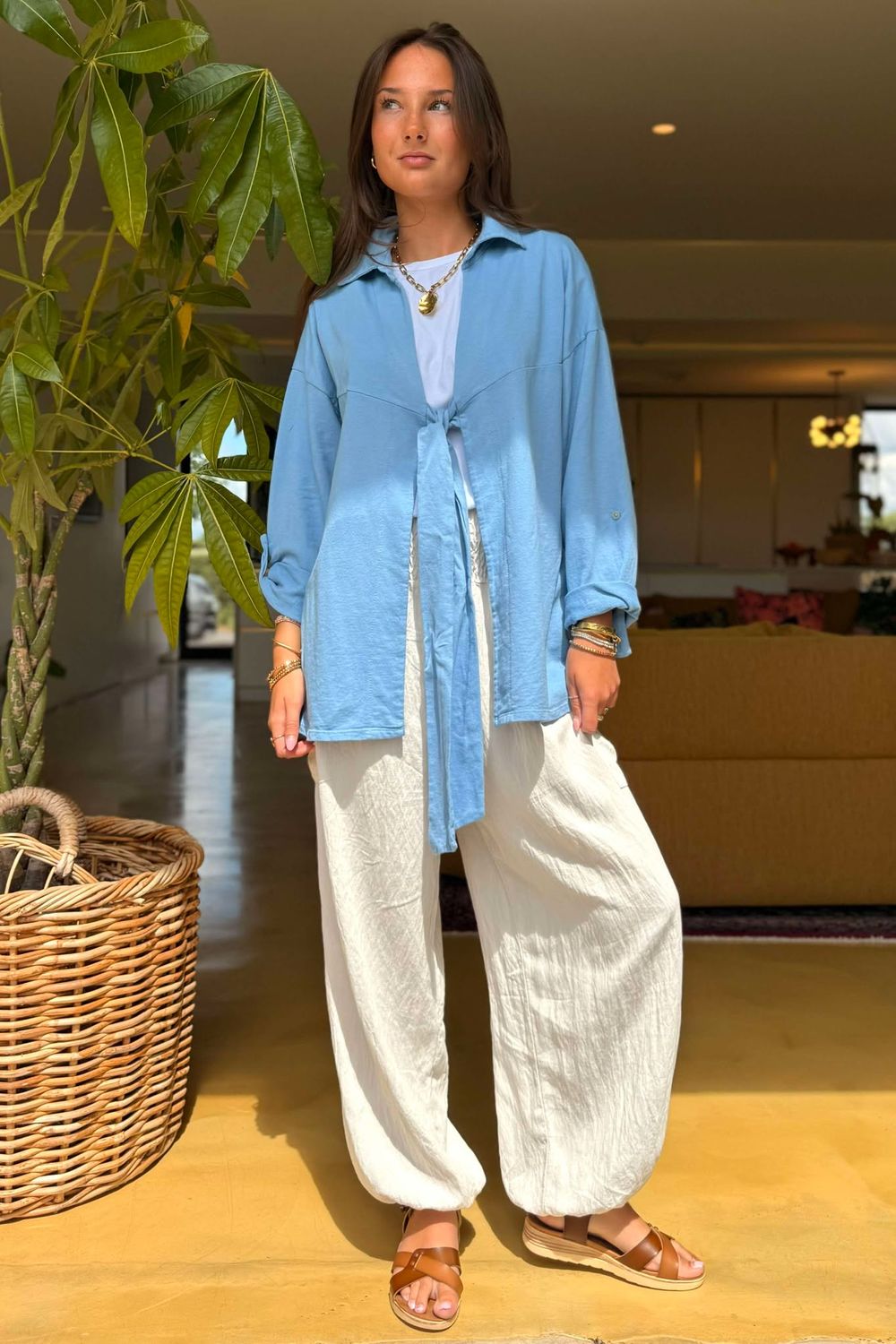 Made in Italy Salt Tie Front Jacket Denim