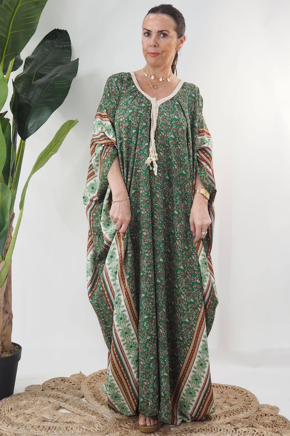 Portinatx Oversized Kaftan Dress Emerald