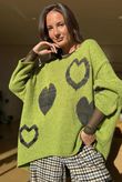 Big Softie Ombre Heart Slouch Knit Jumper Olive