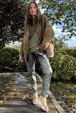 Huggle Asymmetric Draped Knit Jumper Khaki