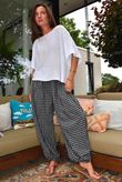 Agnes Cotton Gingham Balloon Cuff Pant Black Grey