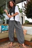 Agnes Cotton Gingham Balloon Cuff Pant Black Grey
