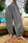 Agnes Cotton Gingham Balloon Cuff Pant Black Grey