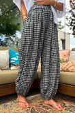 Agnes Cotton Gingham Balloon Cuff Pant Black Grey