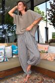 Agnes Cotton Gingham Balloon Cuff Pant Coffee Bean