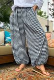 Agnes Cotton Gingham Balloon Cuff Pant Navy