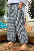 Agnes Cotton Gingham Balloon Cuff Pant Navy