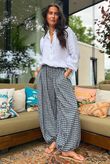 Agnes Cotton Gingham Balloon Cuff Pant Navy