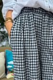 Agnes Cotton Gingham Balloon Cuff Pant Navy