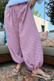 Agnes Cotton Gingham Balloon Cuff Pant Plum