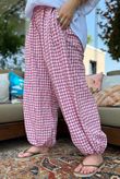 Agnes Cotton Gingham Balloon Cuff Pant Plum