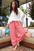 Agnes Cotton Gingham Balloon Cuff Pant Ruby