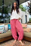 Agnes Cotton Gingham Balloon Cuff Pant Ruby