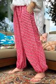 Agnes Cotton Gingham Balloon Cuff Pant Ruby