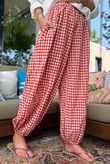 Agnes Cotton Gingham Balloon Cuff Pant Rust