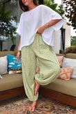 Agnes Cotton Gingham Balloon Cuff Pant Soft Olive