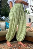 Agnes Cotton Gingham Balloon Cuff Pant Soft Olive