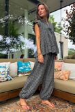 Agnes Cotton Gingham Tiered Top Black Grey