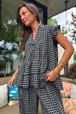 Agnes Cotton Gingham Tiered Top Black Grey