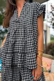 Agnes Cotton Gingham Tiered Top Black Grey