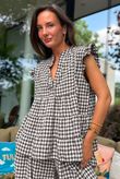 Agnes Cotton Gingham Tiered Top Coffee Bean