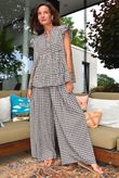 Agnes Cotton Gingham Tiered Top Coffee Bean