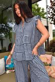 Agnes Cotton Gingham Tiered Top Navy