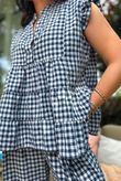 Agnes Cotton Gingham Tiered Top Navy