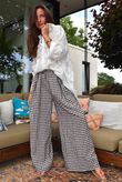 Agnes Cotton Gingham Wide Leg Pant Coffee Bean