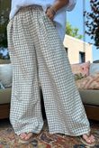 Agnes Cotton Gingham Wide Leg Pant Mocha