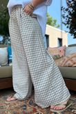 Agnes Cotton Gingham Wide Leg Pant Mocha