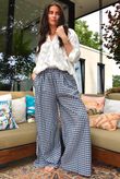 Agnes Cotton Gingham Wide Leg Pant Navy