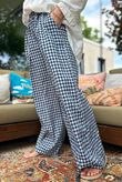 Agnes Cotton Gingham Wide Leg Pant Navy