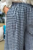Agnes Cotton Gingham Wide Leg Pant Navy