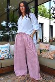 Agnes Cotton Gingham Wide Leg Pant Plum