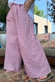 Agnes Cotton Gingham Wide Leg Pant Plum