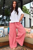 Agnes Cotton Gingham Wide Leg Pant Ruby