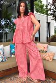 Agnes Cotton Gingham Wide Leg Pant Ruby