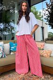 Agnes Cotton Gingham Wide Leg Pant Ruby