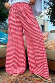 Agnes Cotton Gingham Wide Leg Pant Ruby