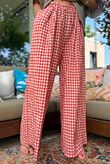 Agnes Cotton Gingham Wide Leg Pant Rust