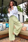 Agnes Cotton Gingham Wide Leg Pant Soft Olive