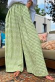 Agnes Cotton Gingham Wide Leg Pant Soft Olive