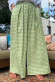 Agnes Cotton Gingham Wide Leg Pant Soft Olive