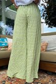 Agnes Cotton Gingham Wide Leg Pant Soft Olive