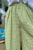 Agnes Cotton Gingham Wide Leg Pant Soft Olive