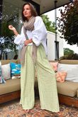 Agnes Cotton Gingham Wide Leg Pant Soft Olive