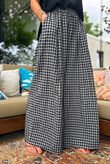 Agnes Cotton Gingham Wide Leg Pant Black Grey